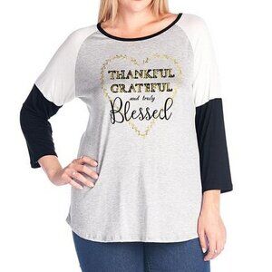 Thankful Grateful and Truly Blessed Plus Size Gold Foil Heart Color Block Black